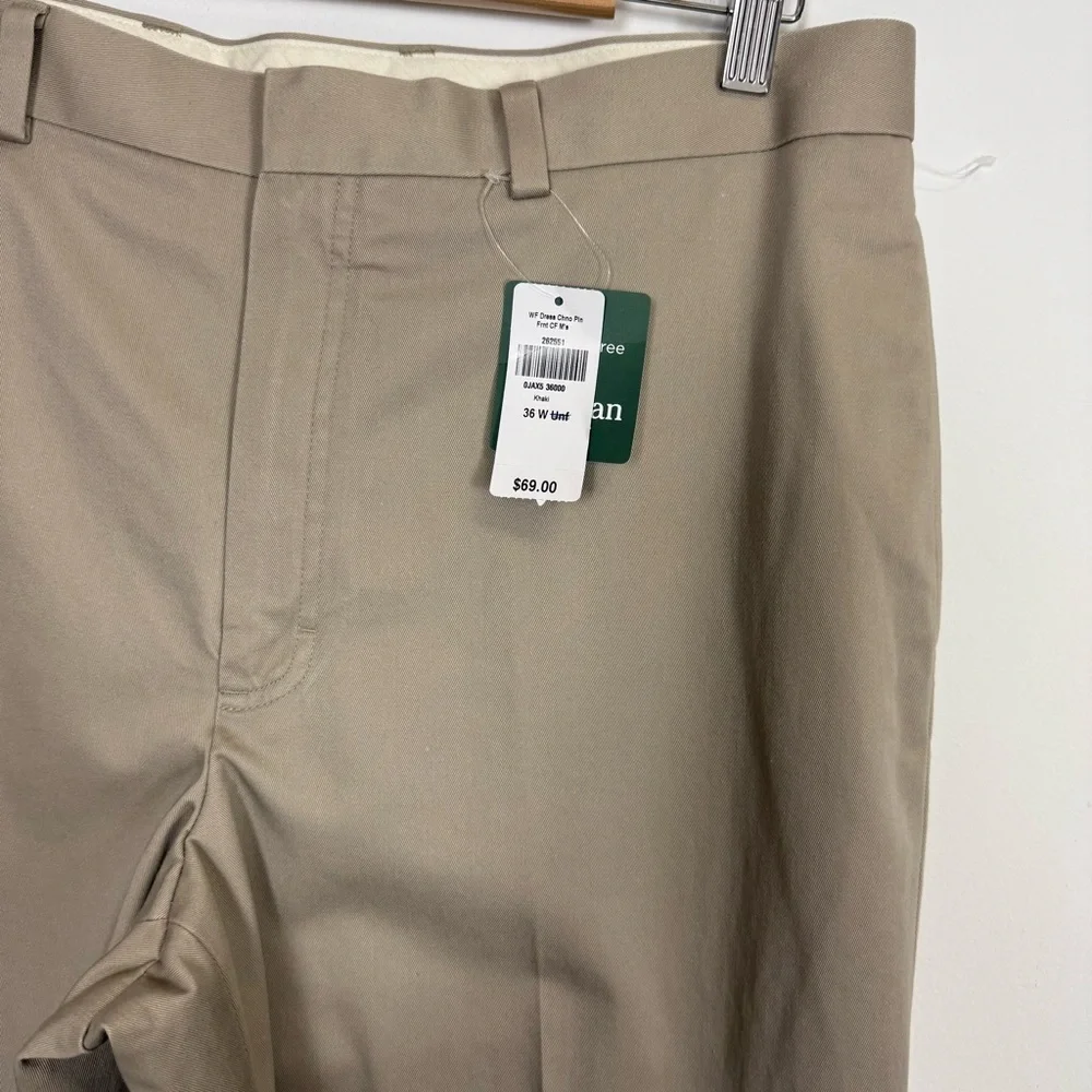 LL Bean Wrinkle Free Dress Chino Pants 36 x 32.5 Beige Khaki 262551 Classic NWT